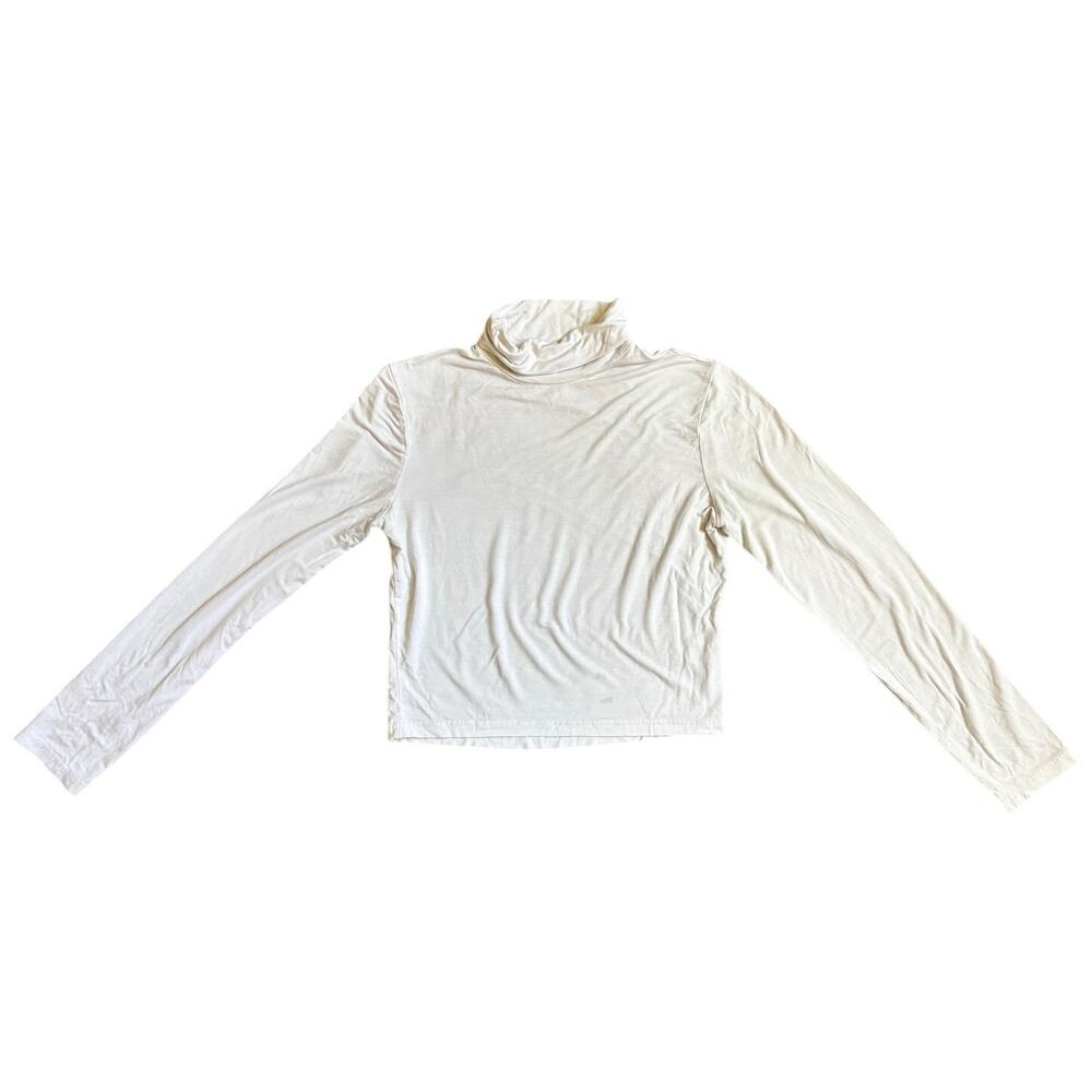 Herou White Cropped Turtleneck Long Sleeve Shirt Crop Top Size Small